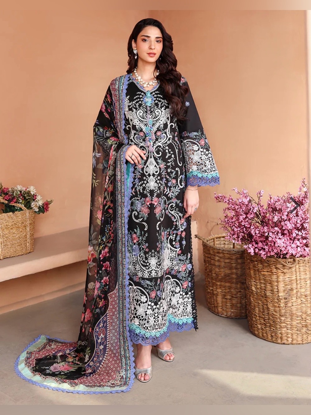Black Floral Embroidered dress Indian Pakistani designer dress